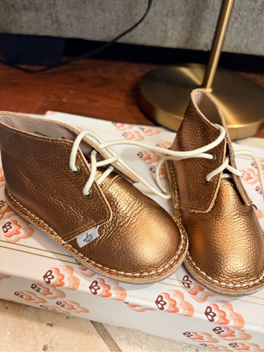 Metallic Bronze Kids Lace-Up Booties